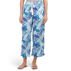 Sigrid Olsen‎ 100% Linen Blue Leaf Capris Pants Size Large Great for the Beach